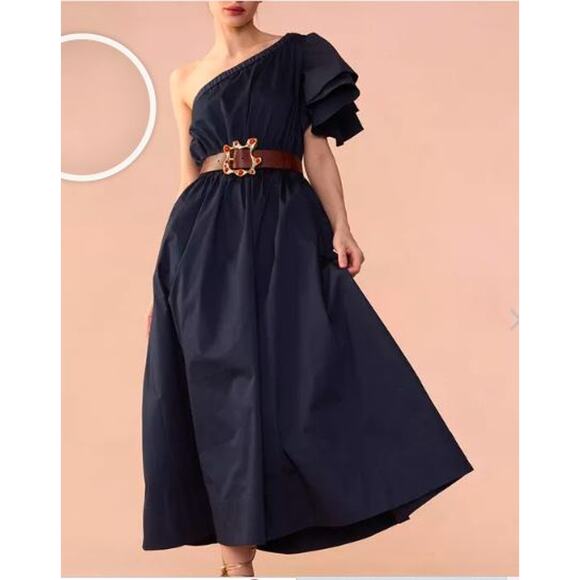 Cynthia Rowley Women's One Shoulder Ruffle Palma Dress Midi Dress Sz 0 - Picture 4 of 6